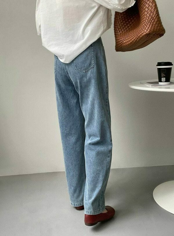 Y2K Korean Style Light Wash High Rise Wide Leg Jeans