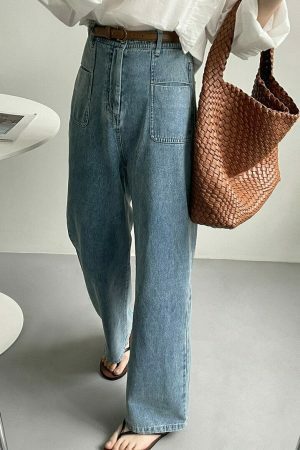 Y2K Korean Style Light Wash High Rise Wide Leg Jeans