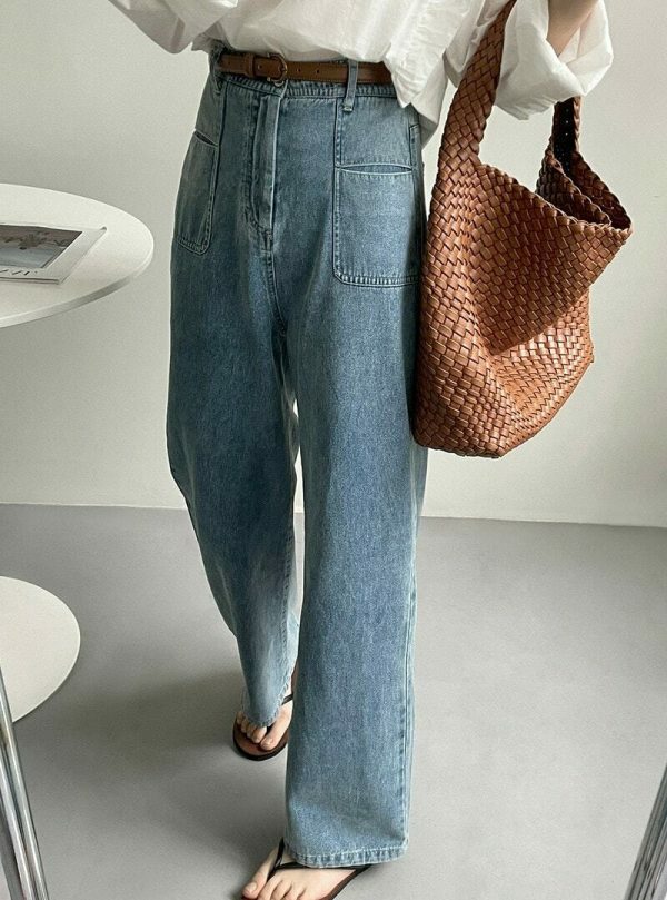 Y2K Korean Style Light Wash High Rise Wide Leg Jeans