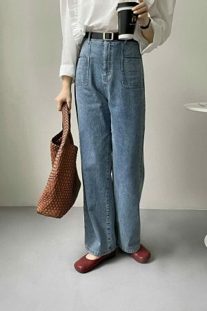 Y2K Korean Style Light Wash High Rise Wide Leg Jeans