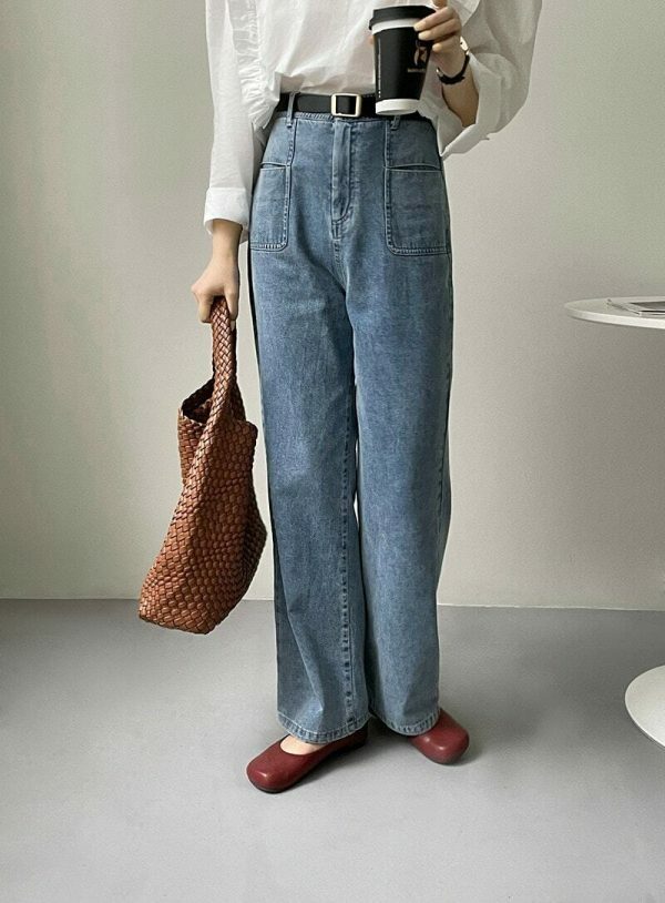 Y2K Korean Style Light Wash High Rise Wide Leg Jeans