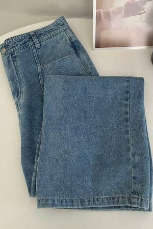 Y2K Korean Style Light Wash High Rise Wide Leg Jeans