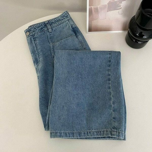 Y2K Korean Style Light Wash High Rise Wide Leg Jeans