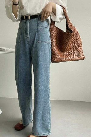 Y2K Korean Style Light Wash High Rise Wide Leg Jeans