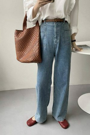 Y2K Korean Style Light Wash High Rise Wide Leg Jeans