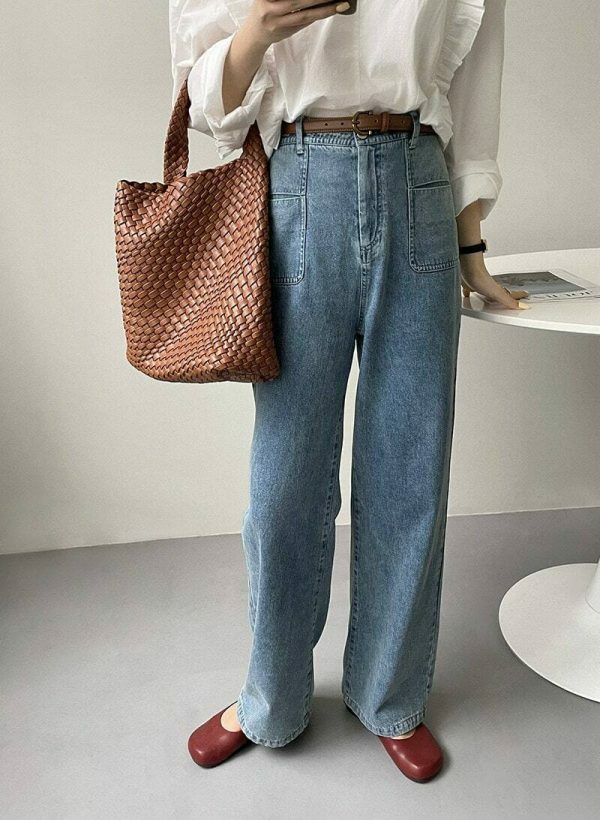 Y2K Korean Style Light Wash High Rise Wide Leg Jeans