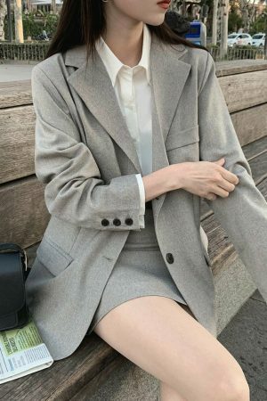 Y2K Korean Style Maëlle Oversized Blazer and Mini Skirt Set