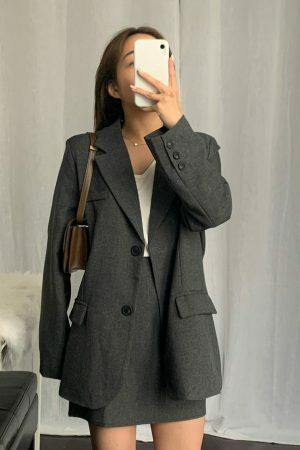 Y2K Korean Style Maëlle Oversized Blazer and Mini Skirt Set