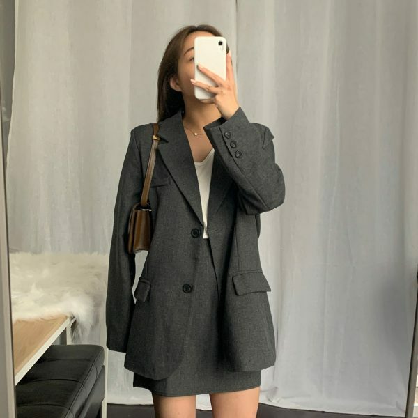 Y2K Korean Style Maëlle Oversized Blazer and Mini Skirt Set