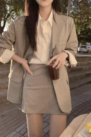 Y2K Korean Style Maëlle Oversized Blazer and Mini Skirt Set