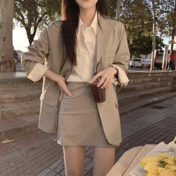 Y2K Korean Style Maëlle Oversized Blazer and Mini Skirt Set