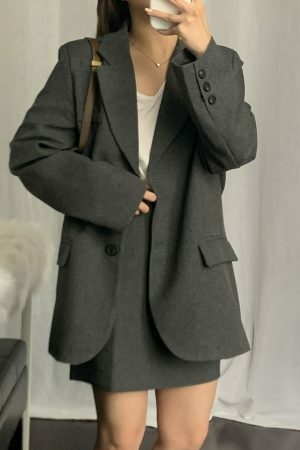 Y2K Korean Style Maëlle Oversized Blazer and Mini Skirt Set