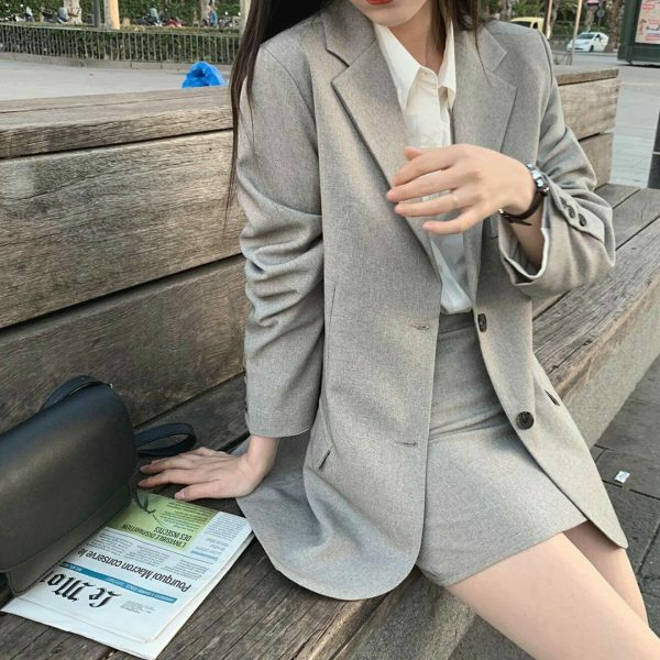 Y2K Korean Style Maëlle Oversized Blazer and Mini Skirt Set