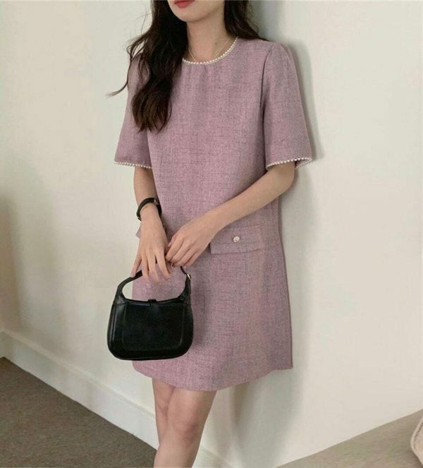 Y2K Korean Style Pearl Embellished Short Dress