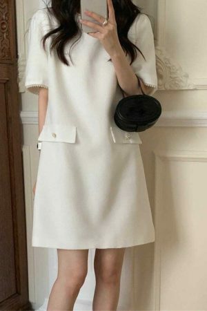 Y2K Korean Style Pearl Embellished Short Dress