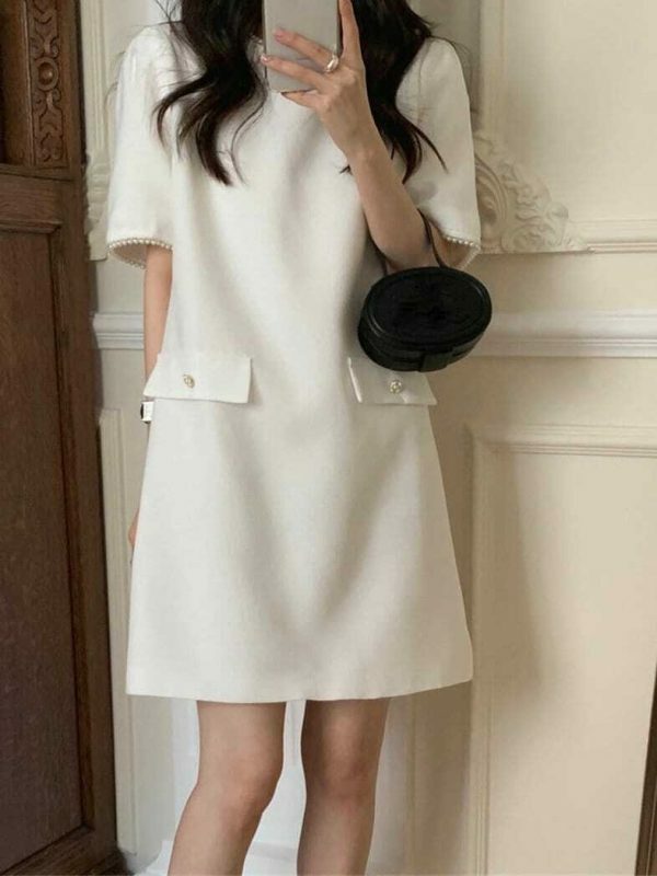 Y2K Korean Style Pearl Embellished Short Dress