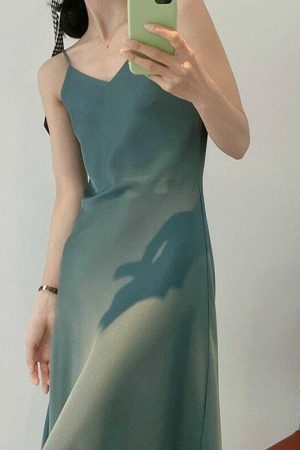 Y2K Korean Style Satin Slip Dress in Solid Color