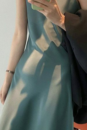 Y2K Korean Style Satin Slip Dress in Solid Color