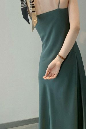 Y2K Korean Style Satin Slip Dress in Solid Color