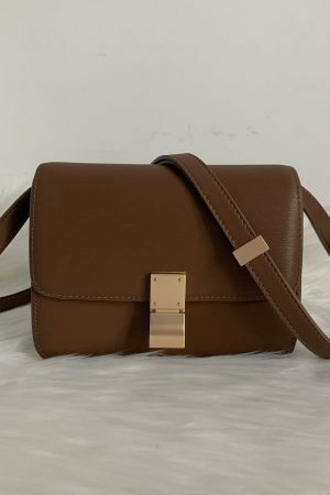 Y2K Korean Style Small Brown Leather Box Bag - Streetwear Crossbody