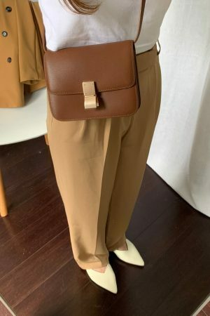 Y2K Korean Style Small Brown Leather Box Bag - Streetwear Crossbody