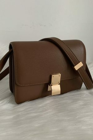 Y2K Korean Style Small Brown Leather Box Bag - Streetwear Crossbody