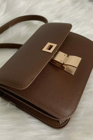 Y2K Korean Style Small Brown Leather Box Bag - Streetwear Crossbody