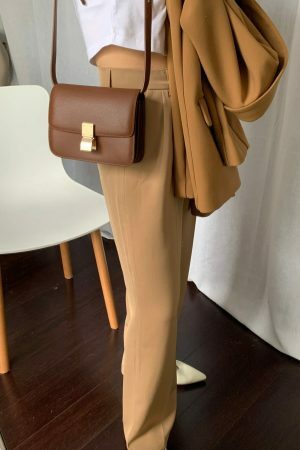 Y2K Korean Style Small Brown Leather Box Bag - Streetwear Crossbody