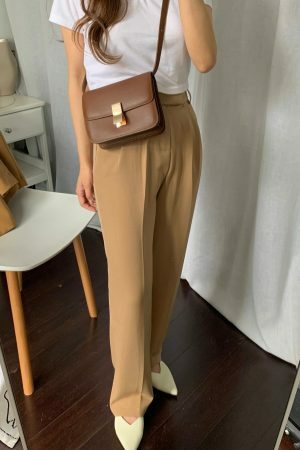 Y2K Korean Style Small Brown Leather Box Bag - Streetwear Crossbody