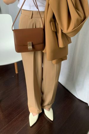 Y2K Korean Style Small Brown Leather Box Bag - Streetwear Crossbody