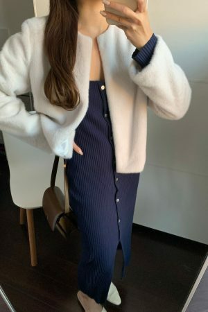 Y2K Korean Style Solid Color Faux Fur Cropped Teddy Coat