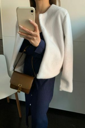 Y2K Korean Style Solid Color Faux Fur Cropped Teddy Coat