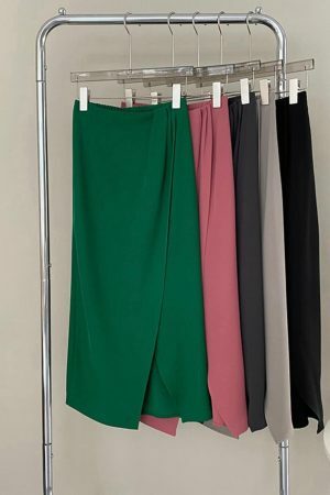 Y2K Korean Style Solid Color Split Midi Skirt