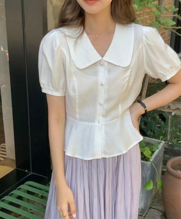 Y2K Korean Vintage Peter Pan Collar Short Sleeve Streetwear Blouse