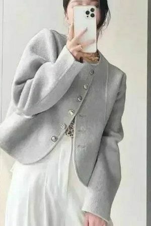 Y2K Korean Wool Coat: Women's Solid Single Breasted Streetwear Jacket