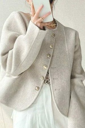 Y2K Korean Wool Coat: Women's Solid Single Breasted Streetwear Jacket