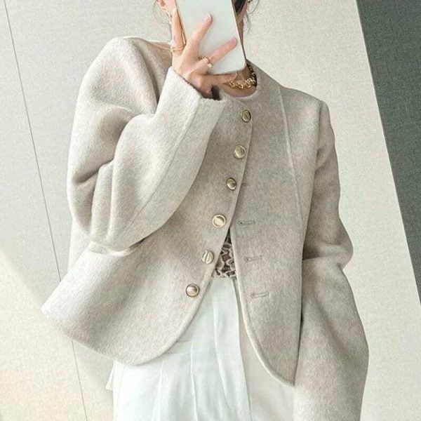 Y2K Korean Wool Coat: Women's Solid Single Breasted Streetwear Jacket