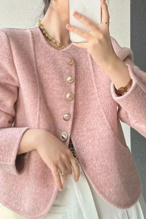 Y2K Korean Wool Coat: Women's Solid Single Breasted Streetwear Jacket