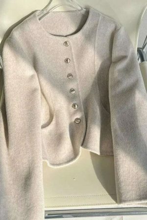 Y2K Korean Wool Coat: Women's Solid Single Breasted Streetwear Jacket