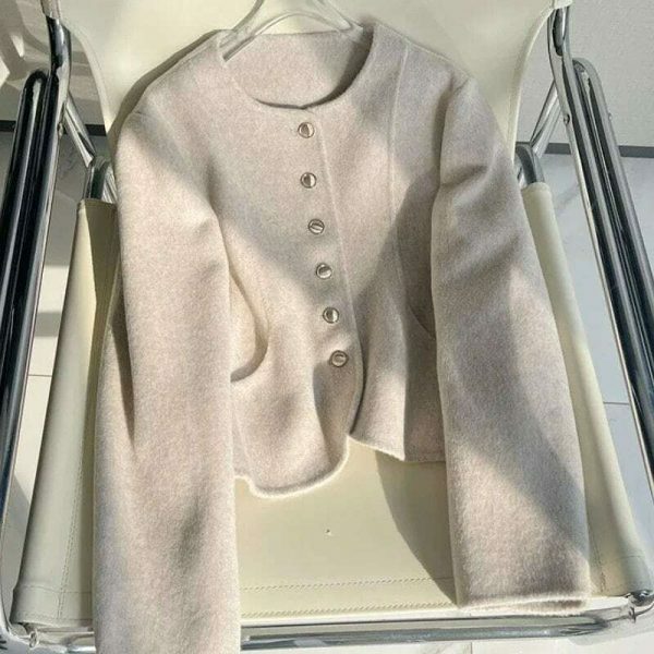 Y2K Korean Wool Coat: Women's Solid Single Breasted Streetwear Jacket