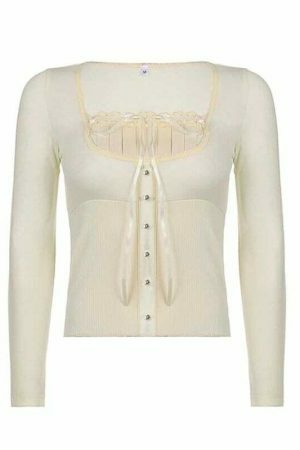 Y2K Lace Coquette Bow Blouse - Streetwear Fashion