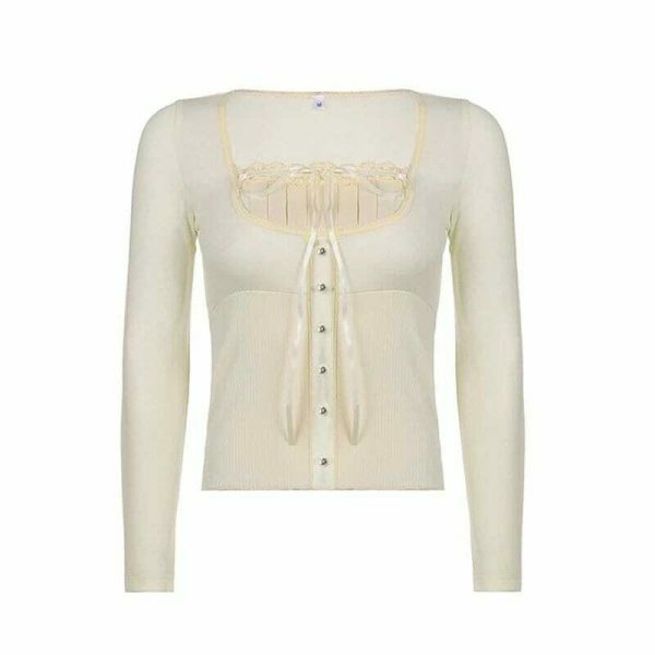 Y2K Lace Coquette Bow Blouse - Streetwear Fashion