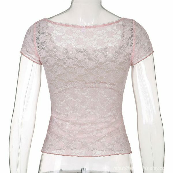 Y2K Lace Crop Top Fairycore Tee - Lolita Style Aesthetic