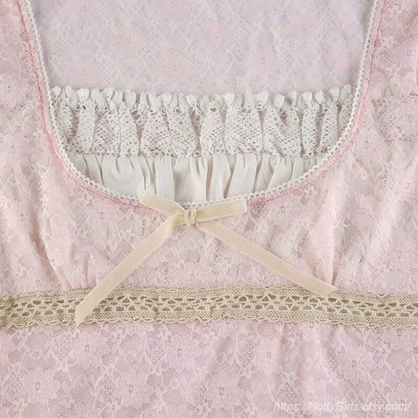 Y2K Lace Crop Top Fairycore Tee - Lolita Style Aesthetic