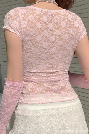 Y2K Lace Crop Top Fairycore Tee - Lolita Style Aesthetic