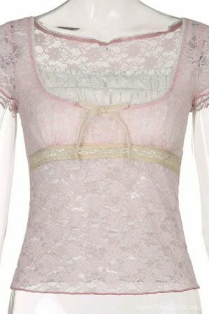 Y2K Lace Crop Top Fairycore Tee - Lolita Style Aesthetic