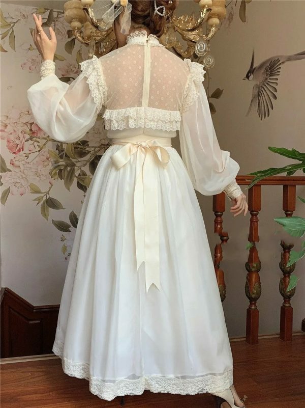 Y2K Lace Lantern Sleeve Chiffon Fairy Dress