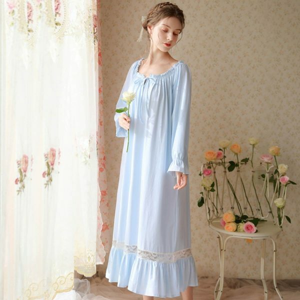 Y2K Lace Long Robe: Elegant Victorian Cotton Night Dress