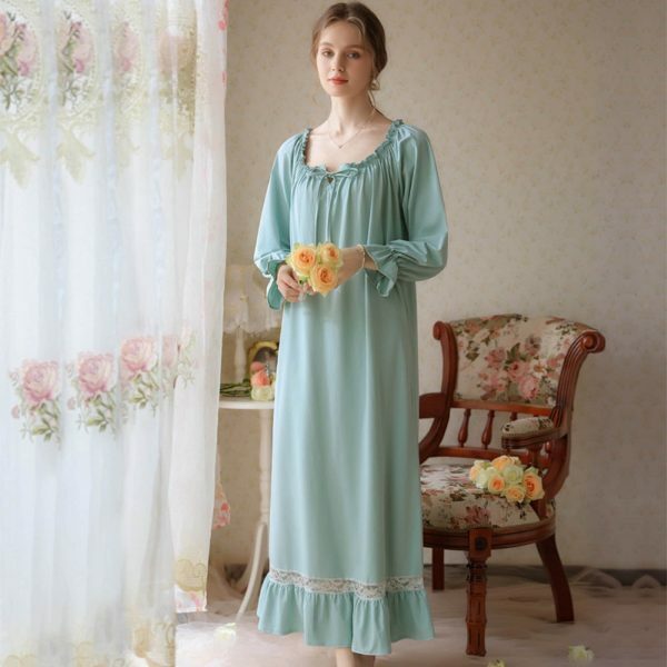 Y2K Lace Long Robe: Elegant Victorian Cotton Night Dress