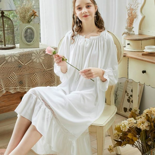 Y2K Lace Long Robe: Elegant Victorian Cotton Night Dress